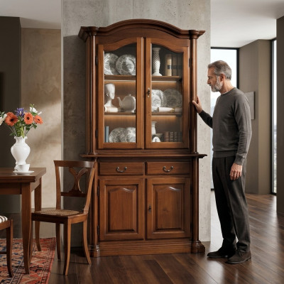 Vitrines en bois Armoire en verre Buffet en bois massif Meuble de salon Bibliothèque en bois massif