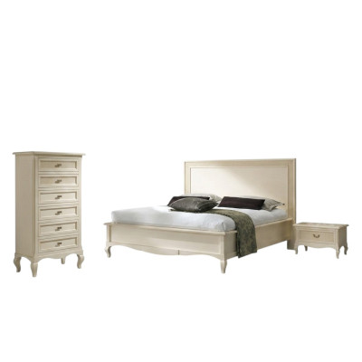 Groupe de lits de luxe classiques en bois, ensemble de chambre à coucher 4 pièces avec lit et table de chevet.