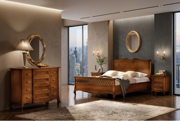 Lit Table de chevet Commode 4 pcs. Ensemble de chambre à coucher Design Classique Lits de luxe neufs