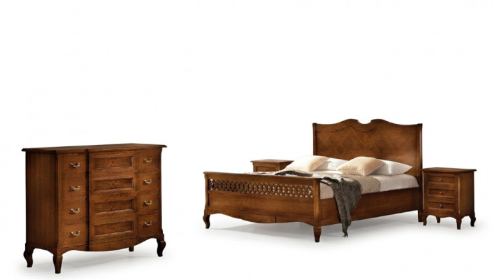 Lit Table de chevet Commode 4 pcs. Ensemble de chambre à coucher Design Classique Lits de luxe neufs