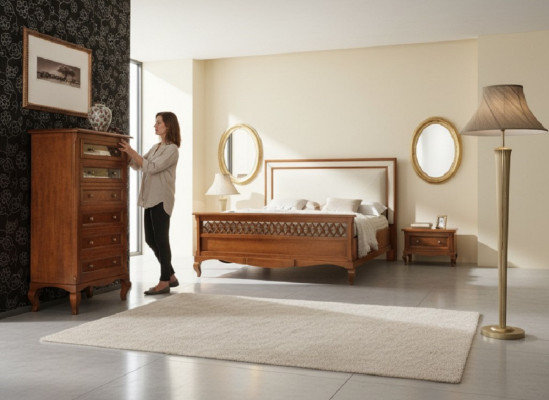 Meubles de luxe classiques en design Moderne Lit 2x Table de chevet Ensemble de chambre à coucher 4 pièces