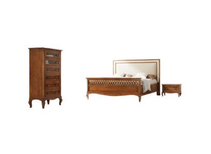 Meubles de luxe classiques en design Moderne Lit 2x Table de chevet Ensemble de chambre à coucher 4 pièces