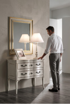 Kisten Möbel Schrank Wohnzimmer Weißes Sideboard Kommode mit Spiegel Holz