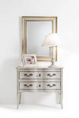 Kisten Möbel Schrank Wohnzimmer Weißes Sideboard Kommode mit Spiegel Holz