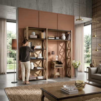 Étagère à livres Tablette Étagère Armoire 2 pièces Mobilier de bureau Bureau en bois massif