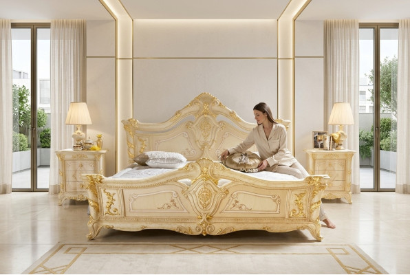 Chambre classique de l'hôtel Lit Baroque en bois Italie Luxe