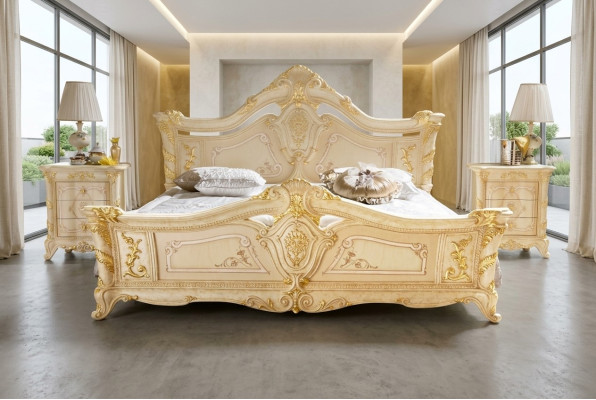 Chambre classique de l'hôtel Lit Baroque en bois Italie Luxe