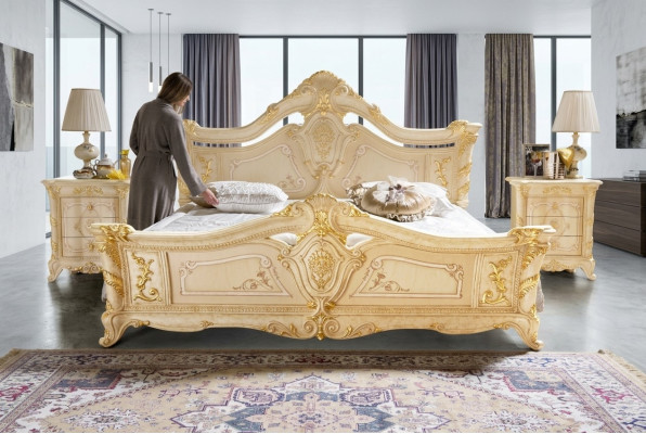 Ensemble de chambre à coucher Design Art Déco Lits de luxe Lit Table de chevet 3 pièces.