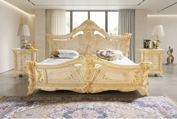 Ensemble de chambre à coucher Design Art Déco Lits de luxe Lit Table de chevet 3 pièces.