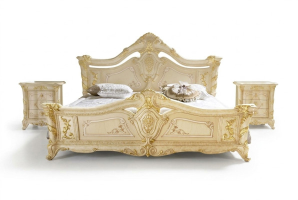 Ensemble de chambre à coucher Design Art Déco Lits de luxe Lit Table de chevet 3 pièces.