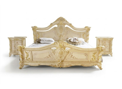 Ensemble de chambre à coucher Design Art Déco Lits de luxe Lit Table de chevet 3 pièces.