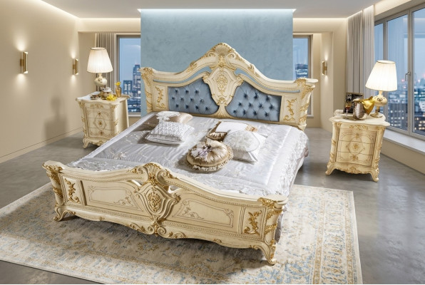 Lit Chambre Ensemble de meubles Art déco Luxueux Lits 2x Table de chevet 3 pièces.