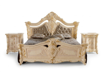 Conception de lits doubles de luxe pour hôtels en bois massif avec revêtement en tissu.