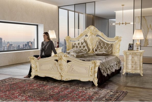 Meubles design Lit moderne 2x Table de chevet Ensemble de chambre à coucher 3 pièces Luxe