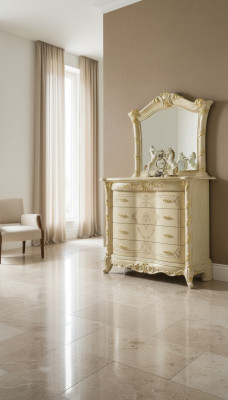 Ensemble de commodes de meubles italiens 2 pièces. Commode en bois massif avec buffet et miroir.