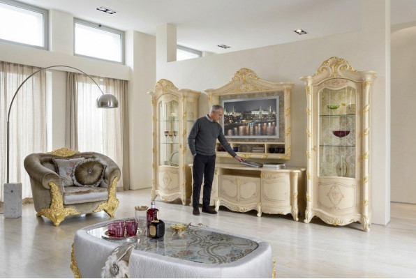 Cadre de télévision bas côté meuble de télévision bahut salon vitrine 2x 4 pièces. Ensemble Italie