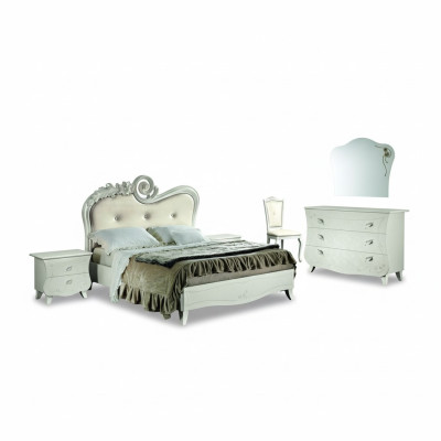 Ensemble complet Lit Table de chevet Commode Nouveau design Chambre à coucher 5 pièces. Chambre à coucher