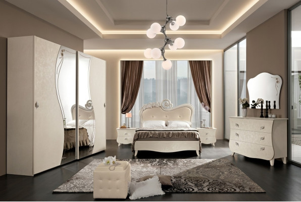 Ensemble complet de chambre à coucher Design Table de chevet Armoire Baroque Rococo de 6 pièces.