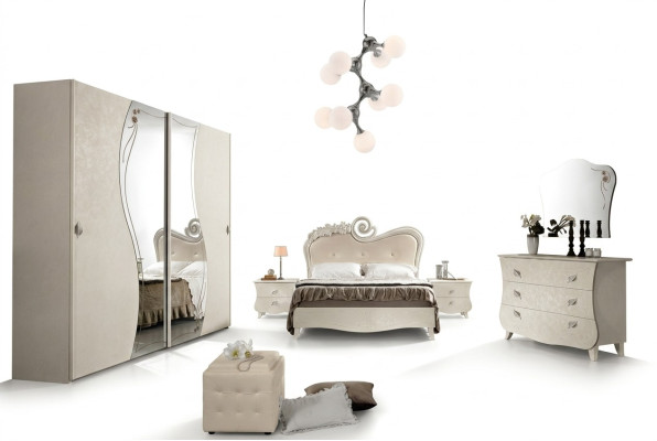Ensemble complet de chambre à coucher Design Table de chevet Armoire Baroque Rococo de 6 pièces.