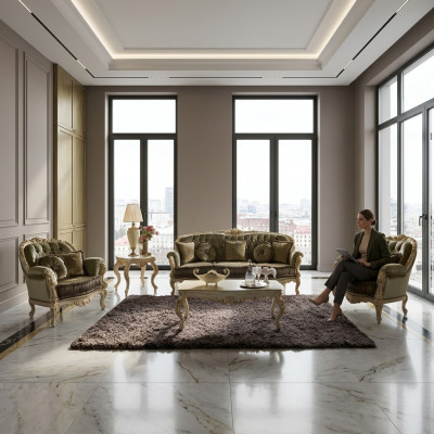 Ensemble de sièges 3+2+1 sièges Tissu d'ameublement italien Design Chesterfield