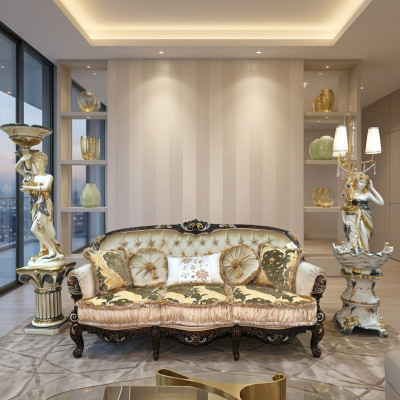 Canapé trois places Chesterfield en tissu classique R