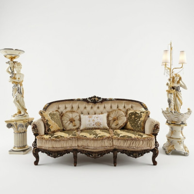 Canapé trois places Chesterfield en tissu classique R