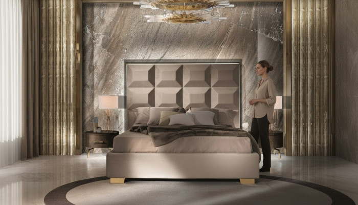 Conception Moderne Table de chevet de chambre de luxe Lits Lits 3pcs. Ensemble de chambre