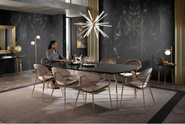 Table à manger Design Mobilier Italie Table de salle à manger de luxe en marbre en acier inoxydable