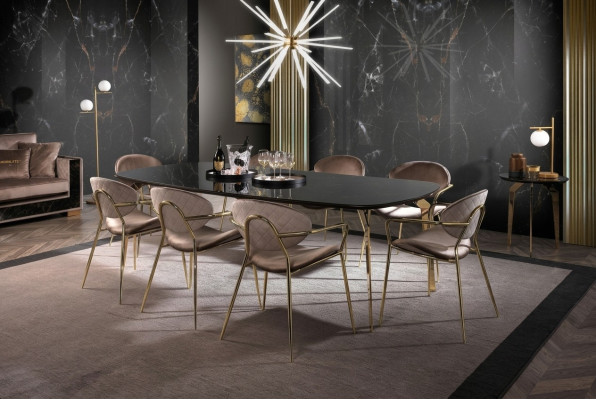 Table à manger Design Mobilier Italie Table de salle à manger de luxe en marbre en acier inoxydable