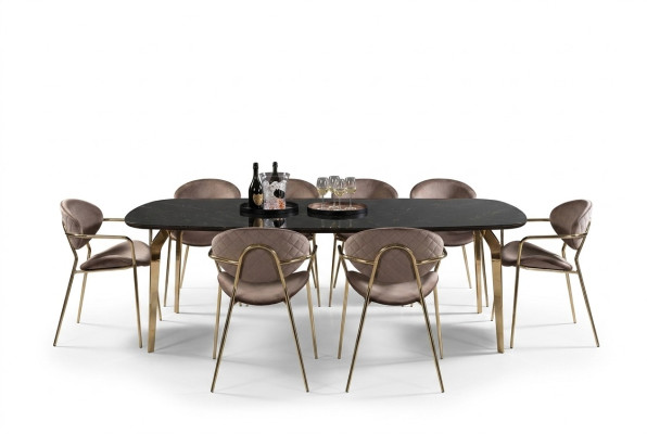 Table à manger Design Mobilier Italie Table de salle à manger de luxe en marbre en acier inoxydable