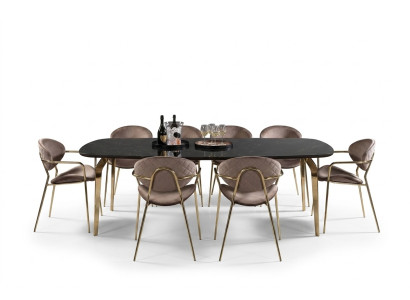 Table à manger Design Mobilier Italie Table de salle à manger de luxe en marbre en acier inoxydable