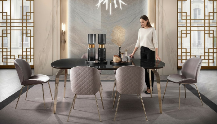 Suite Table Tables Meubles de luxe en bois Nouveau Groupe de salle à manger Ensemble complet 7 pièces