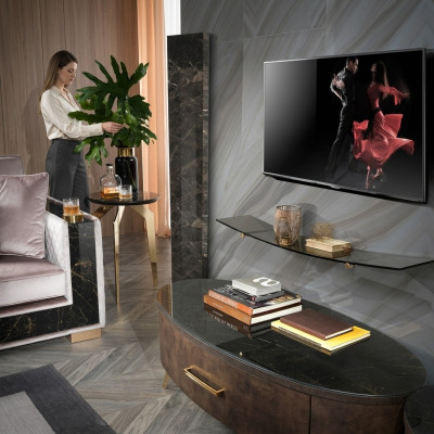 Mur Vivant Mur du salon Étagère murale Buffet TV Armoire étagère Murale Garde-robe 2 pièces.