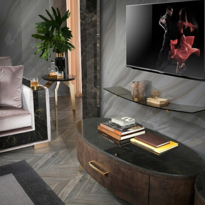 Mur Vivant Mur du salon Étagère murale Buffet TV Armoire étagère Murale Garde-robe 2 pièces.