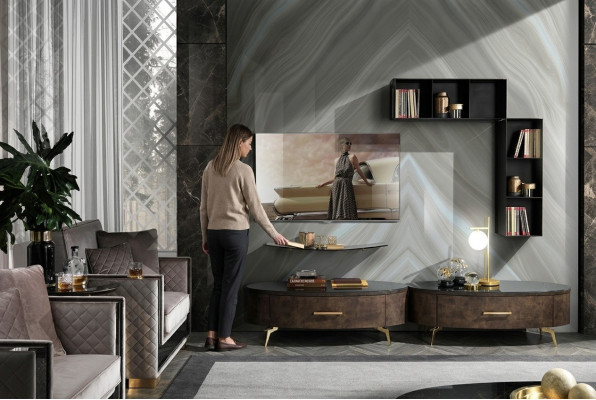 Salon Étagère Ensemble 4 pièces. Unité murale Design Armoire de garde-robe Meuble TV Buffet Latéral.