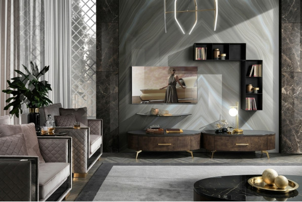 Salon Étagère Ensemble 4 pièces. Unité murale Design Armoire de garde-robe Meuble TV Buffet Latéral.