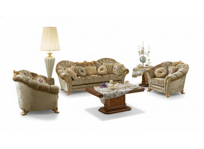 Meubles de luxe Canapé Canapé Sofa Baroque Rococo Tapisserie 3 + 1 + 1 Places Bois 3pcs