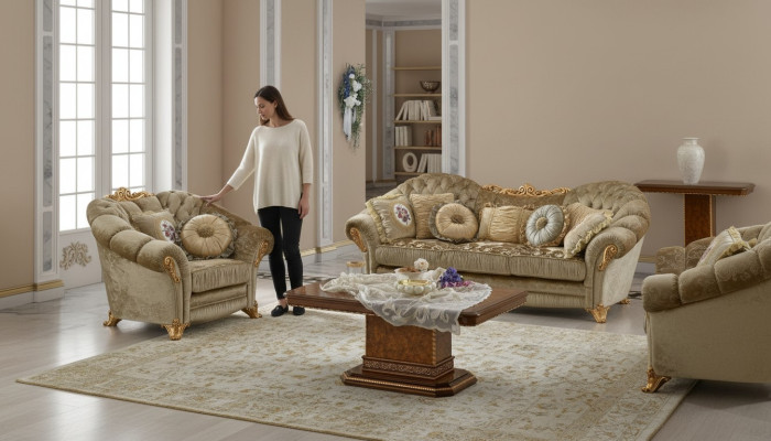 Conception Canapés rembourrés Textile Relax Suite Moderne Beige Ensemble 3+1 places