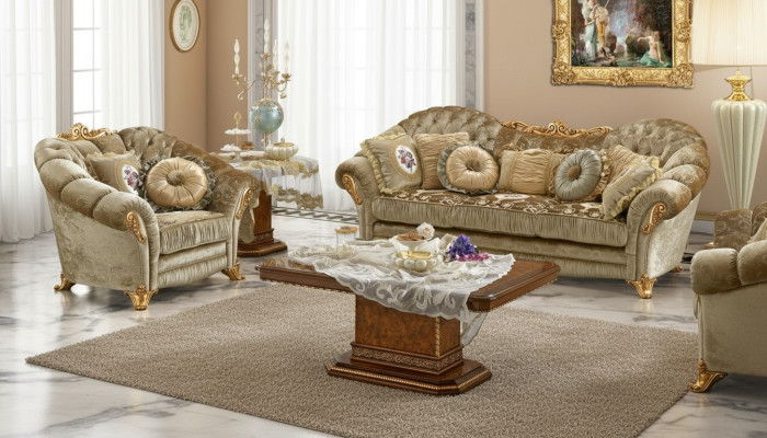 Conception Canapés rembourrés Textile Relax Suite Moderne Beige Ensemble 3+1 places
