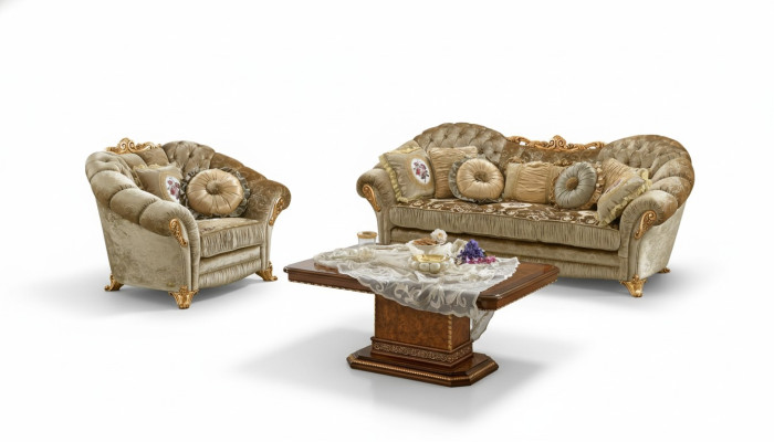 Conception Canapés rembourrés Textile Relax Suite Moderne Beige Ensemble 3+1 places