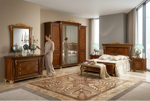 Baroque Rococo Ensemble de luxe Lits Ensembles Table de chevet Armoire 7 pièces Chambre