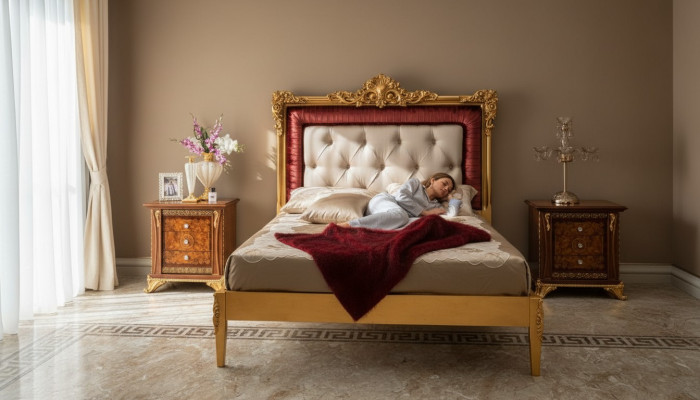 Lit Chambre Ensemble de meubles Design Lits de luxe Nouveau mobilier baroque 2x table de chevet 3 pièces.