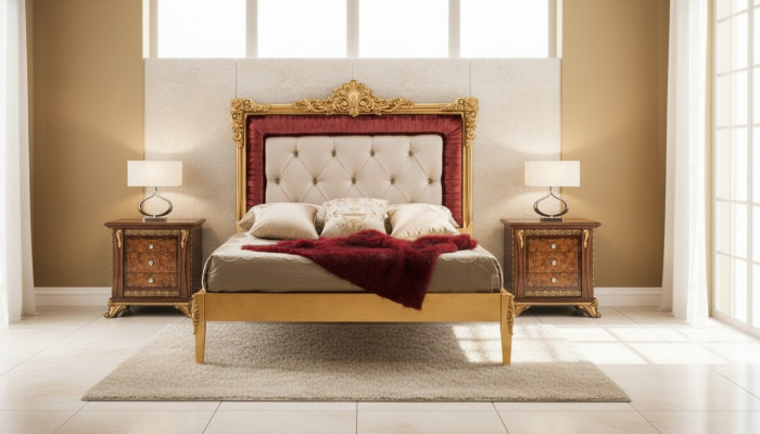 Lit Chambre Ensemble de meubles Design Lits de luxe Nouveau mobilier baroque 2x table de chevet 3 pièces.