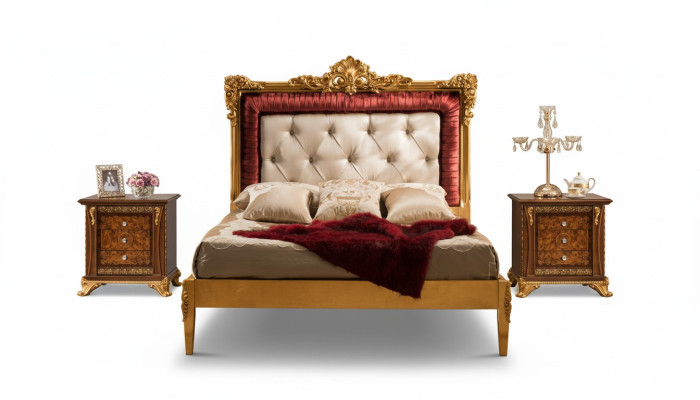 Lit Chambre Ensemble de meubles Design Lits de luxe Nouveau mobilier baroque 2x table de chevet 3 pièces.