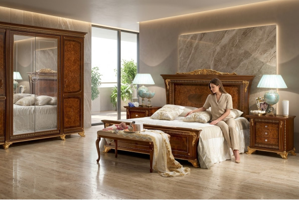Chambre Baroque Rococo Meubles en Bois Lit Tapisserie Lits Doubles de Luxe