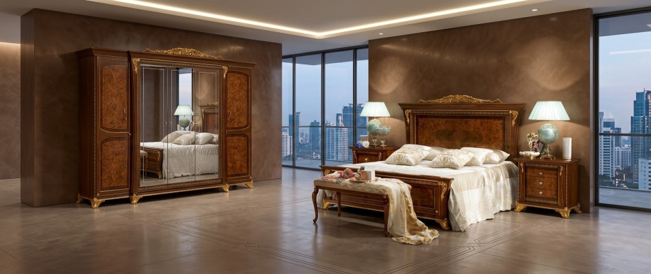 Chambre Baroque Rococo Meubles en Bois Lit Tapisserie Lits Doubles de Luxe