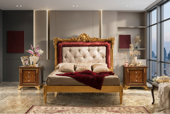 Lit 2x Table de chevet Ensemble de chambre à coucher Lits de luxe Designer Hôtel Complet 3 pièces.