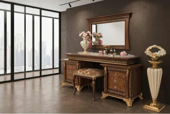 Coiffeuse à la baroque de style antique, tables consoles, tableaux de coiffeuse