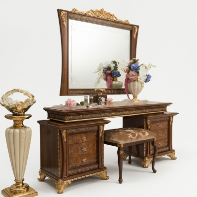 Coiffeuse avec miroir Console Commode Tabouret de chambre Complet
