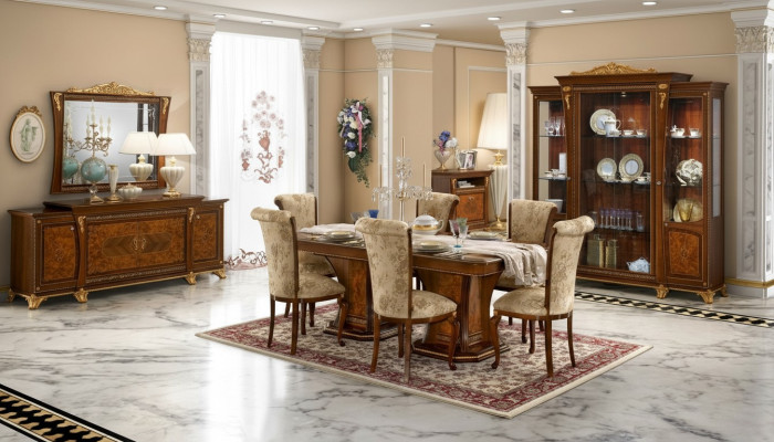 Suite Salle à manger Vitrine Table 6x Chaise Commode Miroir Baroque nouveau 10 pièces.